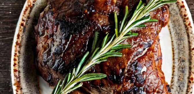 cooked meat and rosemary